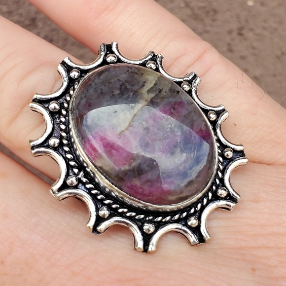 New Natural Pink Tourmaline 13 Moon 925 Silver Ring. - Picture 13 of 16